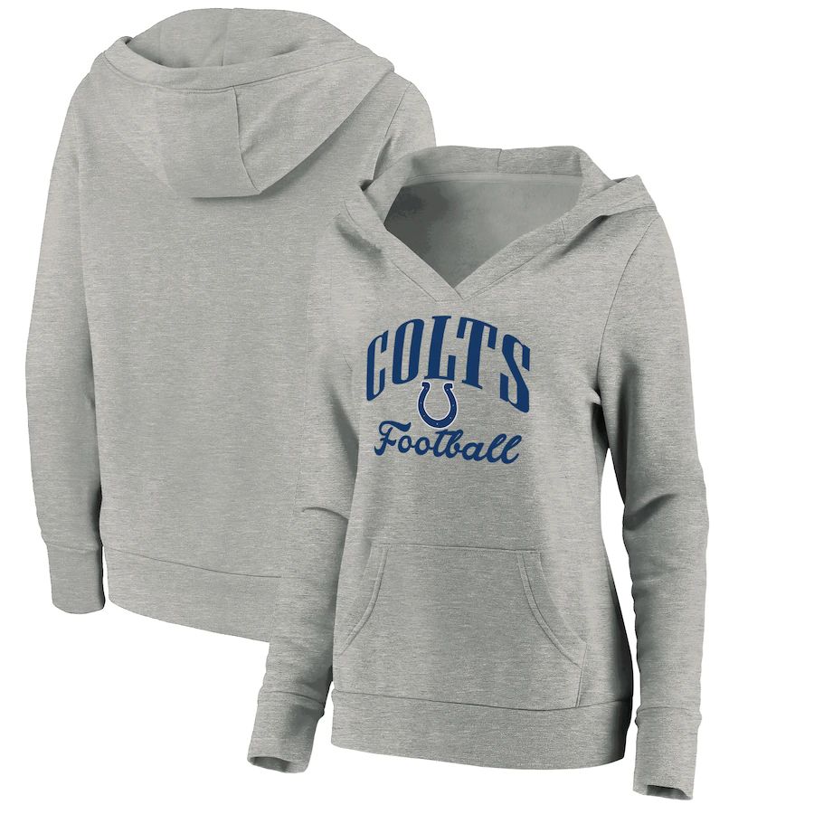 Women Indianapolis Colts Fanatics Branded Heathered Gray Victory Script V-Neck Pullover Hoodie